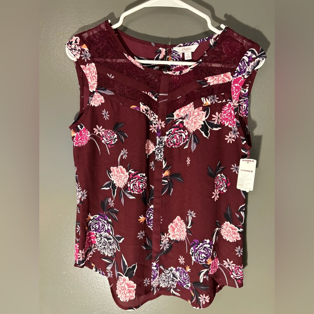 Candies Maroon Floral Blouse (Size Small)
